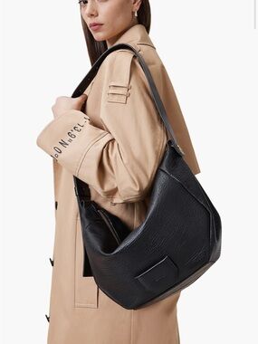 All saints Classic Black Leather Hobo Shoulder Bag